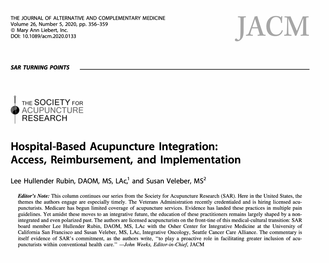 Hospital-Based Acupuncture Integration: Access, Reimbursement, and Implementation