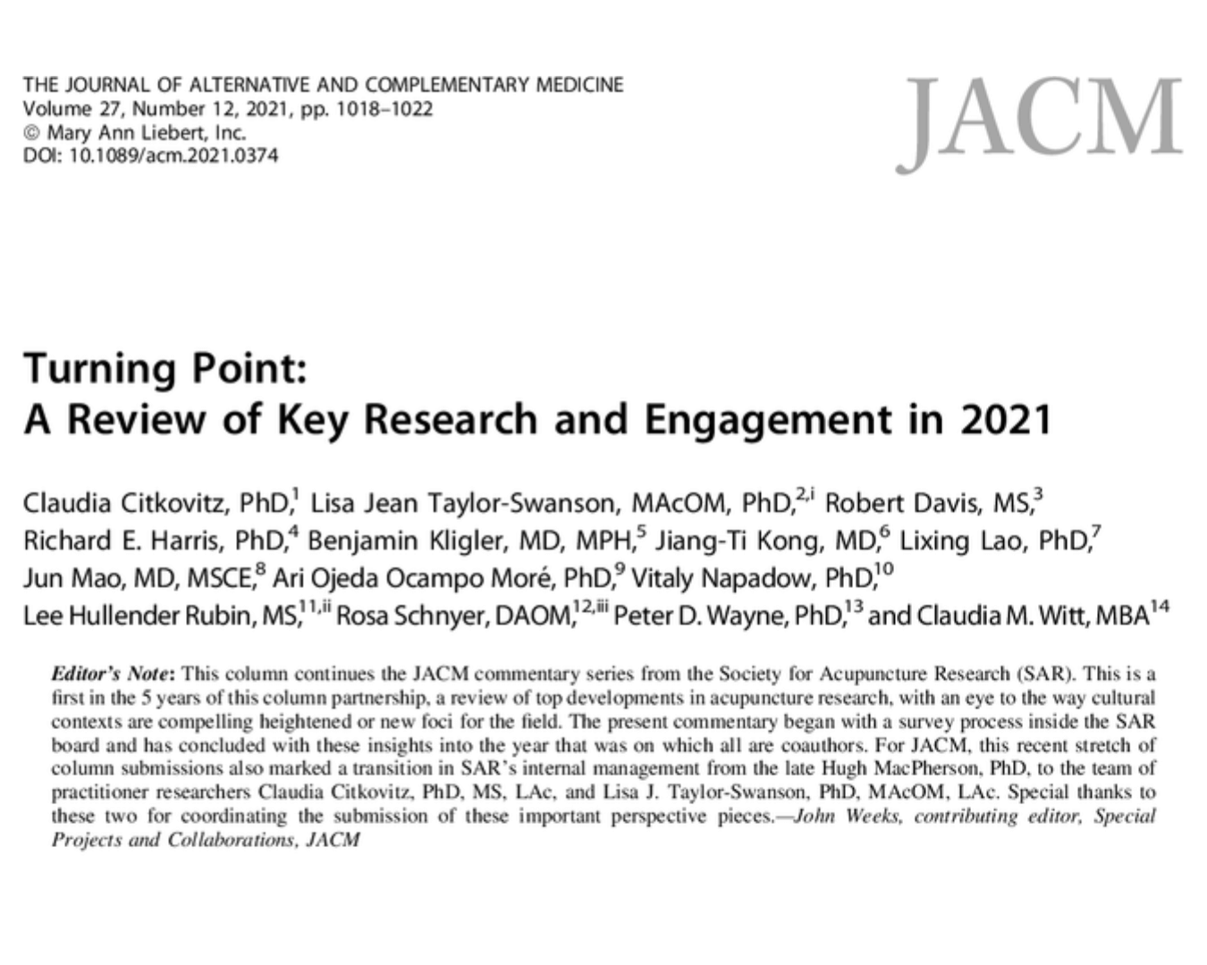 Turning Point: A Review of Key Research and Engagement in 2021